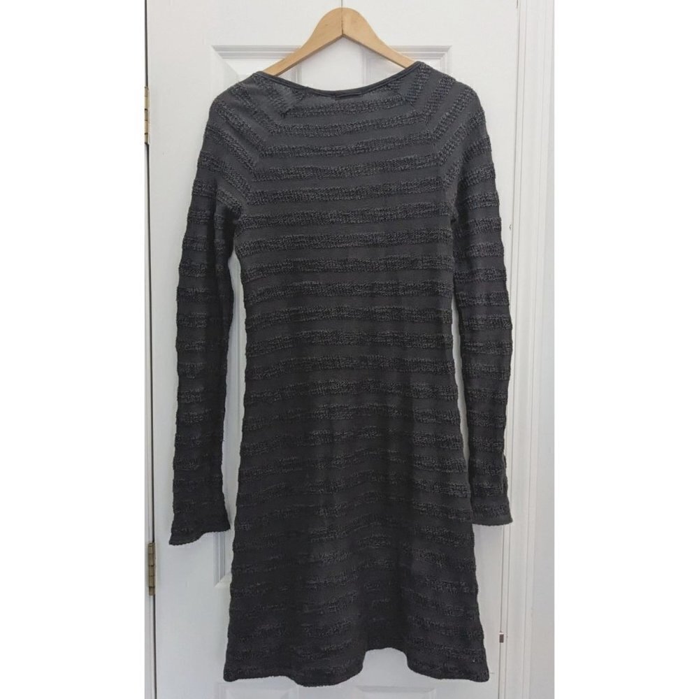 LA MADE Gray Sweater Dress Long Sleeve Textured Knit Sheath w/ Kangaroo Pocket S